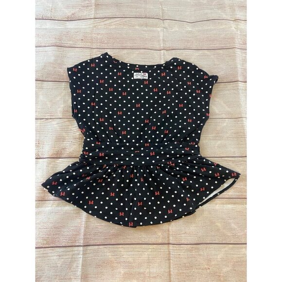 Disney Parks Women's Black Minnie Mouse Cap Sleeve Peplum Blouse - Medium - Picture 10 of 11